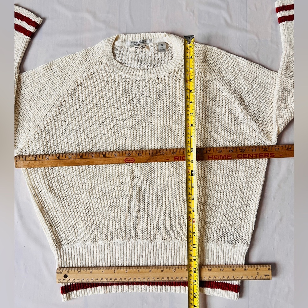 Scotch & Soda open knit sweater cream red stripes Ramie Cotton charm size 2 Rare - Picture 10 of 12